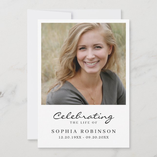 Celebration of Life Photo Funeral Memorial Card Ankündigung (Vorderseite)