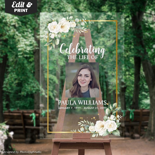 Celebration of Life Photo Funeral Welcome  (Celebration of Life Photo Funeral Welcome Acrylic Sign)