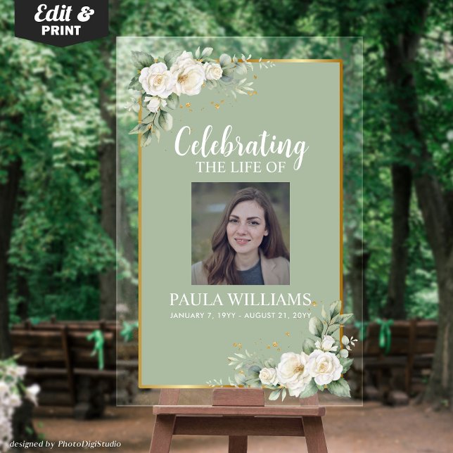 Celebration of Life Photo Funeral Welcome  (Celebration of Life Photo Funeral Welcome Acrylic Sign)