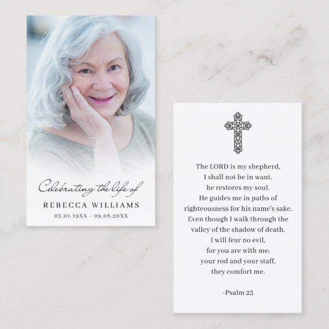 Celebration of Life Photo Prayer Sympathy Cards Visitenkarte (Vorne/Hinten)