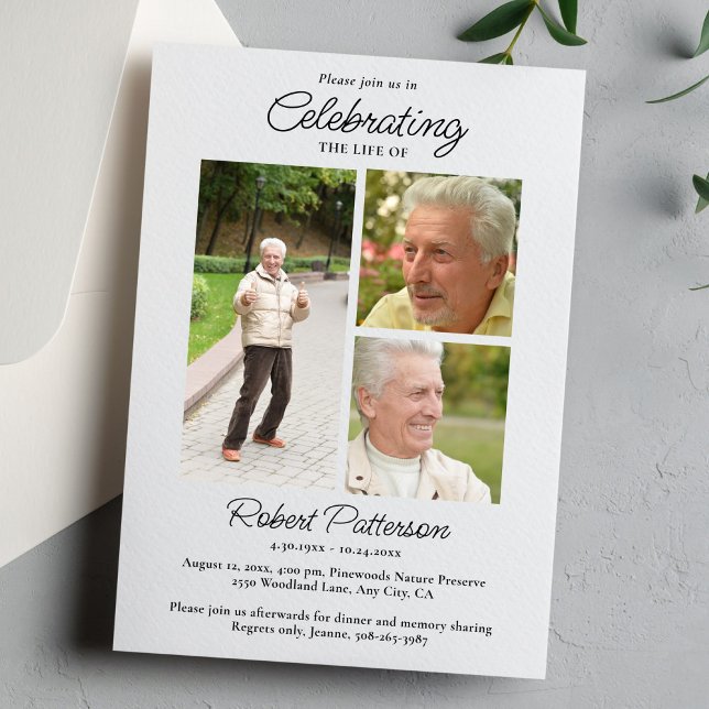 Celebration of Life Photos, Memorial Simple White Einladung (Von Creator hochgeladen)