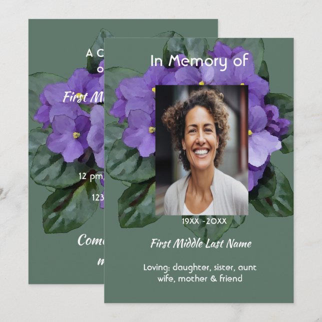 Celebration of Life Service  African Violet Einladung (Vorne/Hinten)
