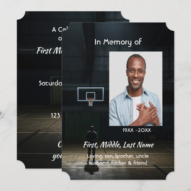 Celebration of Life Service Basketball Player Einladung (Vorne/Hinten)