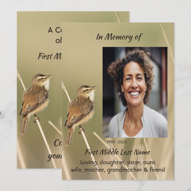 Celebration of Life Service  Bird Garden Nature  Einladung (Vorne/Hinten)