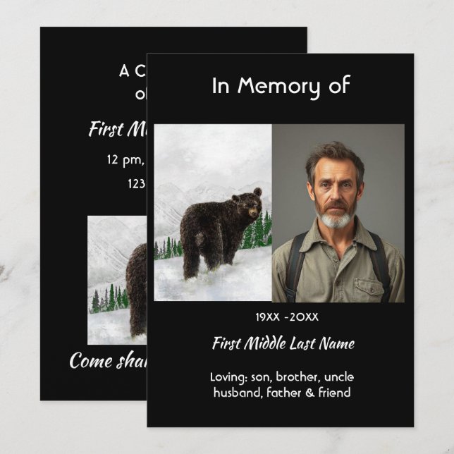 Celebration of Life Service Black Bear Animal Einladung (Vorne/Hinten)