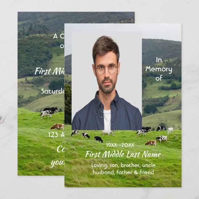 Celebration of Life Service Cattle Farm Landscape Einladung (Vorne/Hinten)