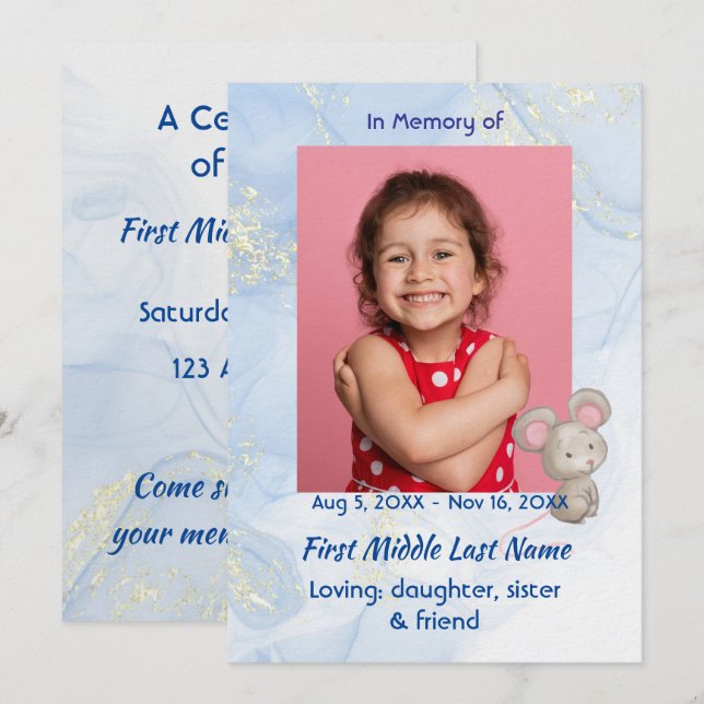 Celebration of Life Service Cute Mouse Children   Einladung (Vorne/Hinten)