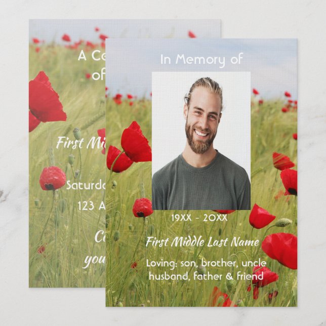 Celebration of Life Service  Field Red Poppy Einladung (Vorne/Hinten)