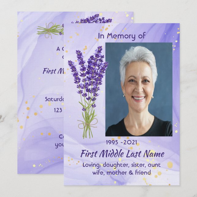 Celebration of Life Service Lavender Garden Flower Einladung (Vorne/Hinten)