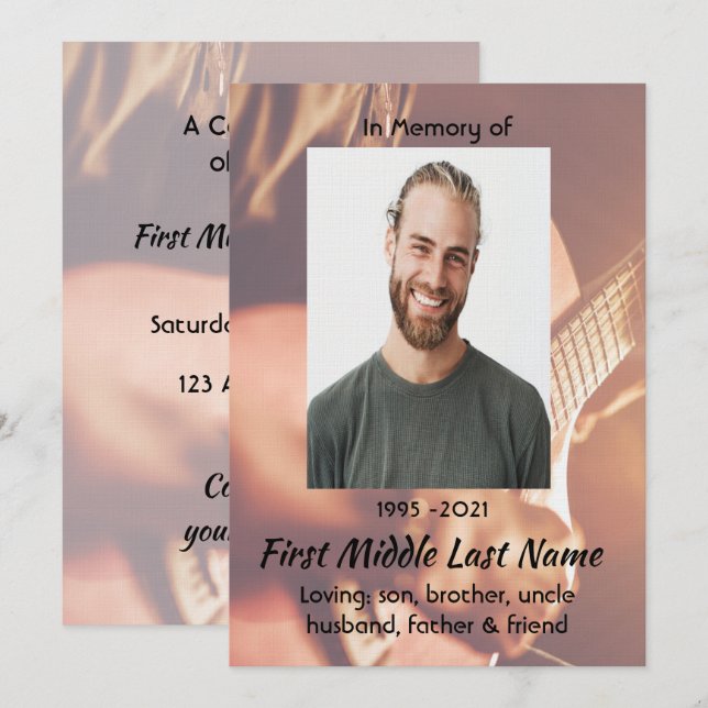 Celebration of Life Service  Musician Piano Guitar Einladung (Vorne/Hinten)