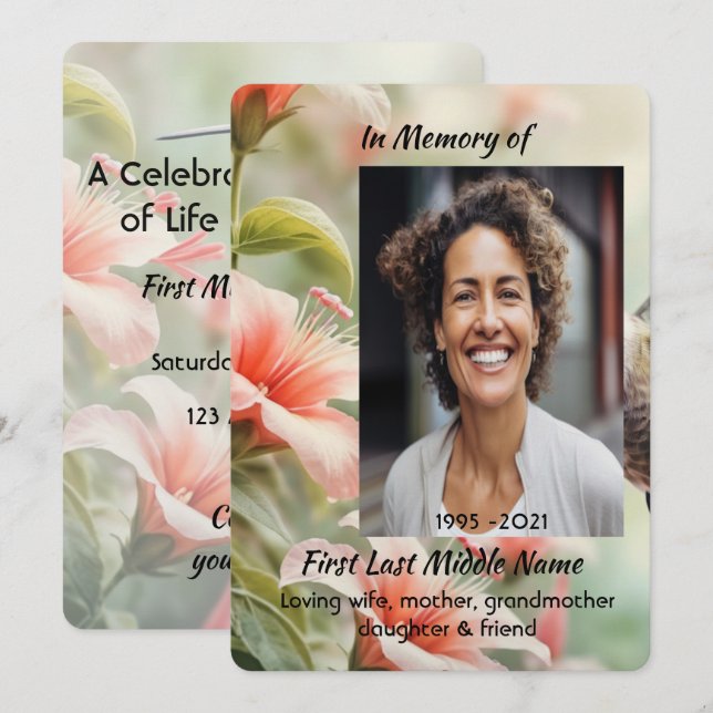 Celebration of Life Tropical Flower Hummingbird Einladung (Vorne/Hinten)