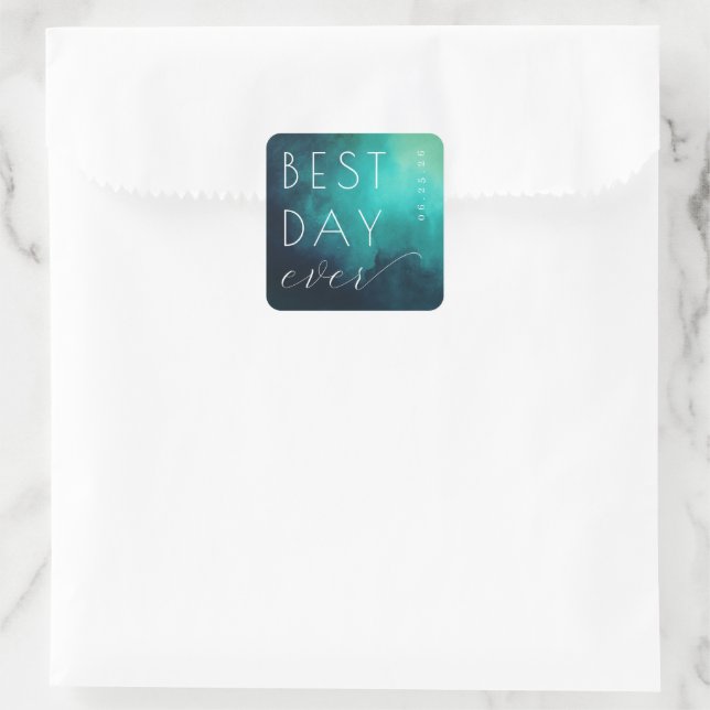 Celebratory Teal Watercolor Wedding Sticker (Sac)