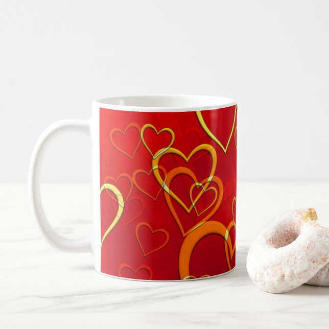 Célébrer l'amour Coeurs rouges Mug classique (Avec donut)