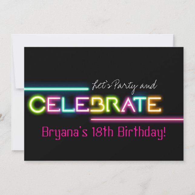 CÉLÉBRER Neon Lights Rave Club Invitation (Devant)