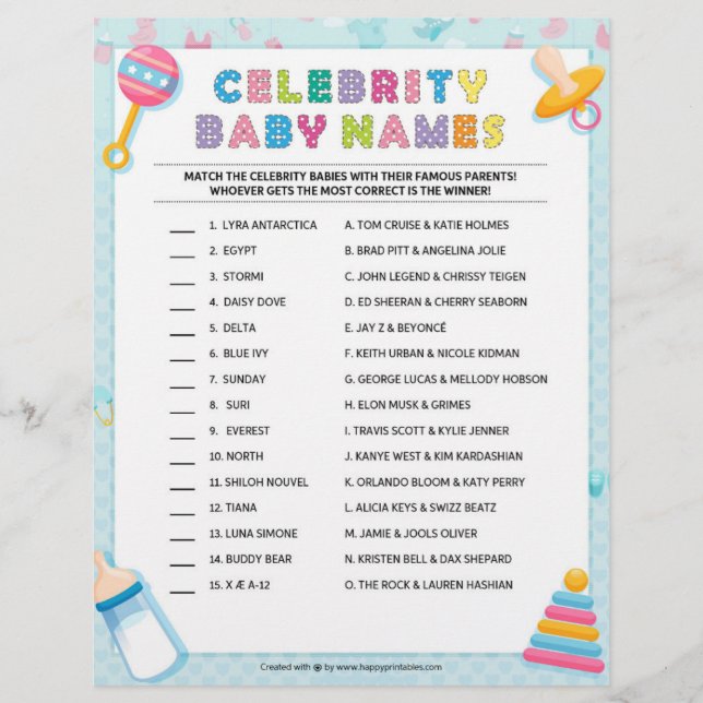 Celebrity Baby Names [Baby Basics Blue] Briefbogen (Vorderseite)