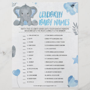Celebrity Baby Names [Baby Elephant [blau] Briefbogen