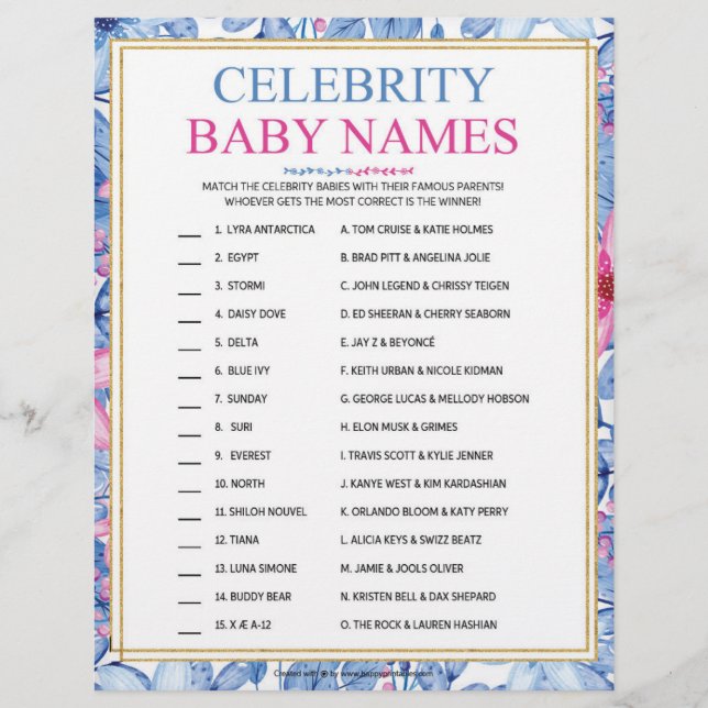 Celebrity Baby Names [Blumenwasser-Farben] Briefbogen (Vorderseite)