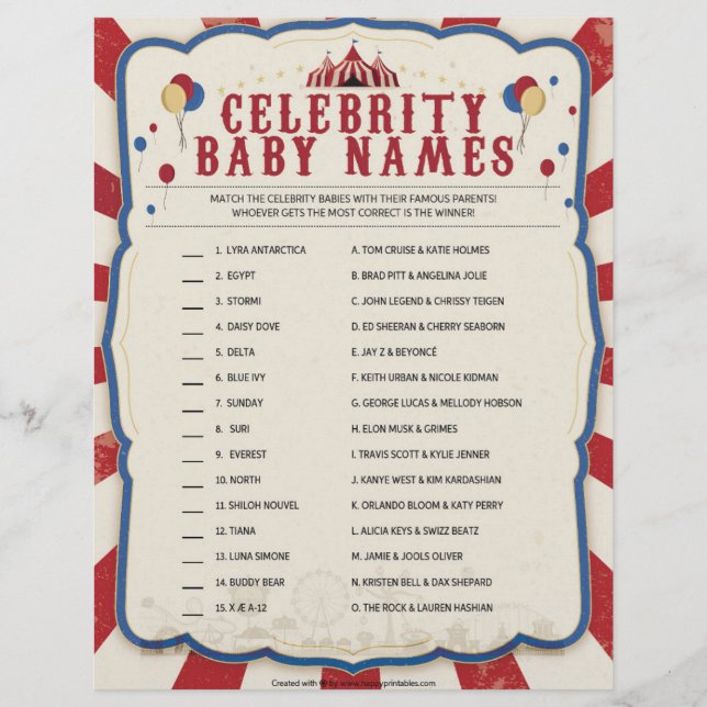 Celebrity Baby Names [Circus Theme] Briefbogen (Vorderseite)