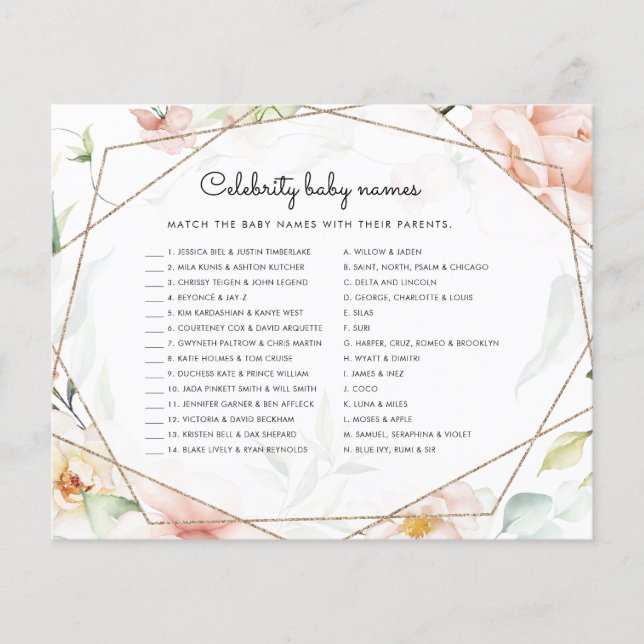 Celebrity Baby Names Girl Floral Baby Showspiel (Vorderseite)