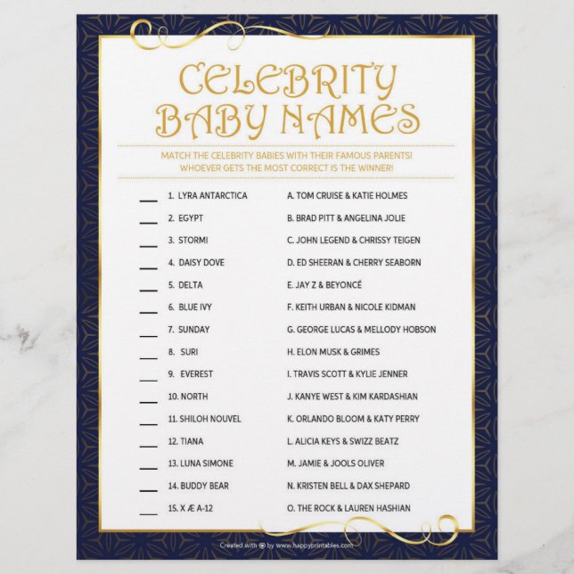 Celebrity Baby Names [Golden Blue] Briefbogen (Vorderseite)