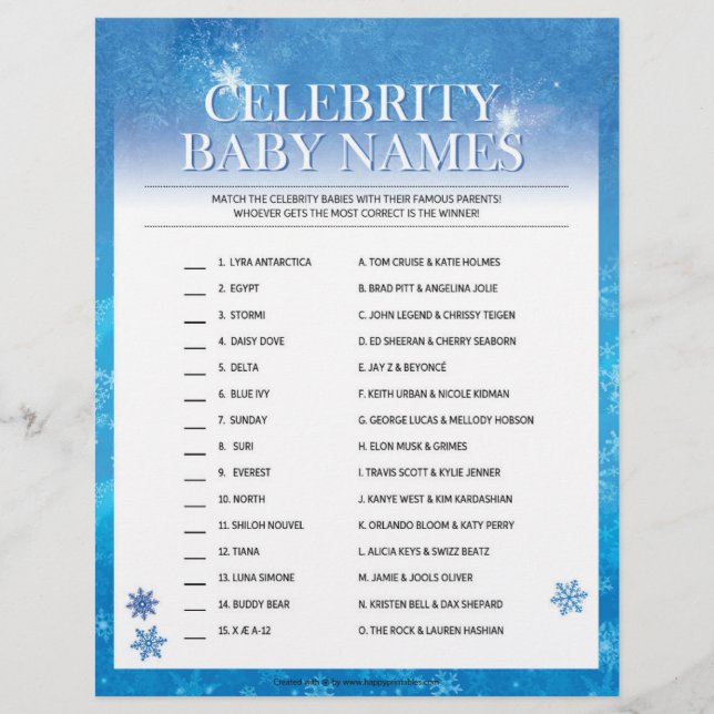 Celebrity Baby Names [Snowy Blue] Briefbogen (Vorderseite)