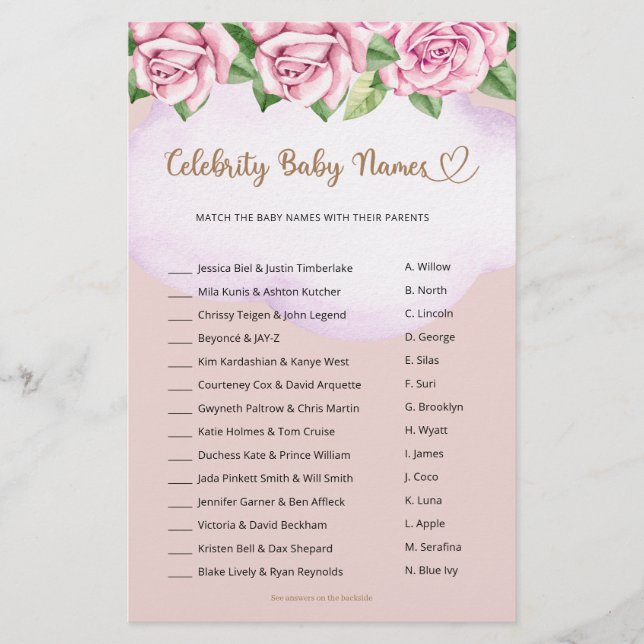 Celebrity Baby Names Teddy Bear Girl Baby Dusche (Vorderseite)