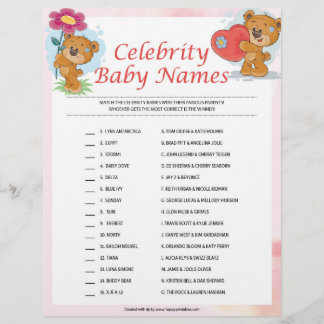 Celebrity Baby Names [Teddy Bears] Briefbogen