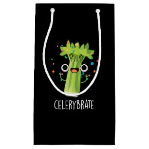 Celery-brate Funny Veggie Celery Pun Dark BG Kleine Geschenktüte