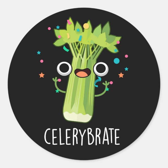 Celery-brate Funny Veggie Celery Pun Dark BG Runder Aufkleber (Vorderseite)