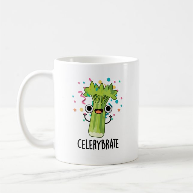 Celery-brate Funny Veggie Celery Pun Kaffeetasse (Links)