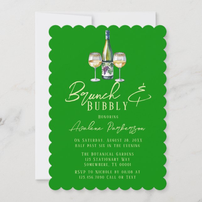 Celery Forest Green Typografy Brunch & Bubbly Einladung (Vorderseite)