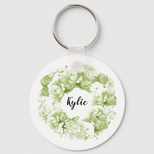 Celery Green Floral Wreath Bridesmaid Schlüsselanh Schlüsselanhänger (Vorderseite)