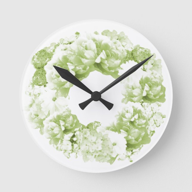 Celery Green Wreath Flower Clock Runde Wanduhr (Vorderseite)