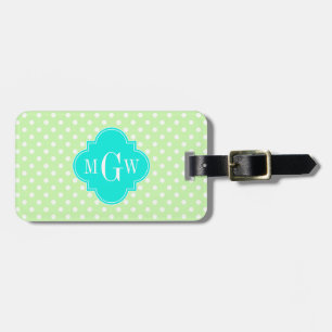 Celery Polka Dot Aqua Quatrefoil 3 Monogramm Gepäckanhänger