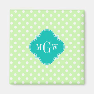 Celery Polka Dot Aquamarin Quatrefolie 3 Monogramm Magnet