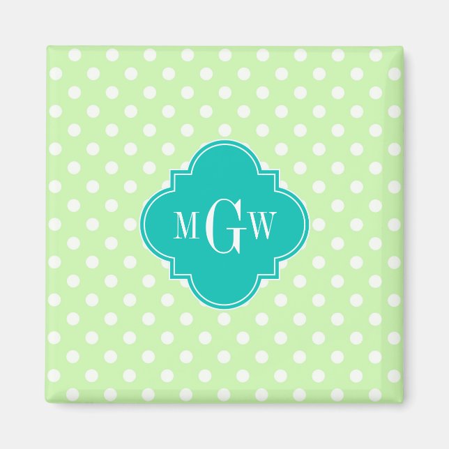 Celery Polka Dot Aquamarin Quatrefolie 3 Monogramm Magnet (Vorne)
