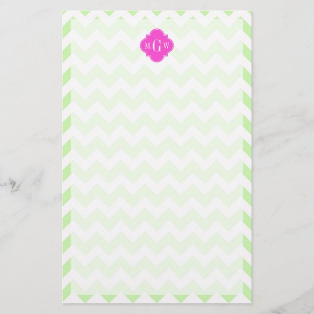 Celery WhZickzack Hot Pink Quatrefolie 3 Monogramm Briefpapier (Vorderseite)