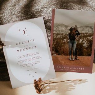 CELESTE Boho Moon & Stars Terracotta Wedding Einladung