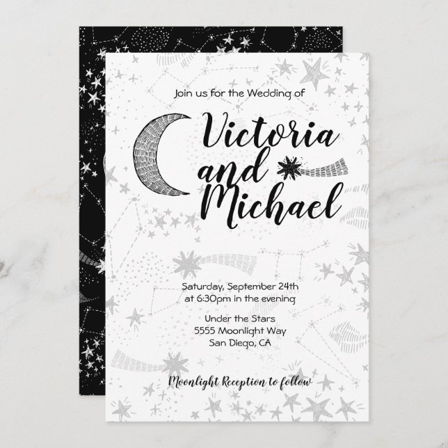 Céleste Cresent Lune Mariage Invitations (Devant / Derrière)