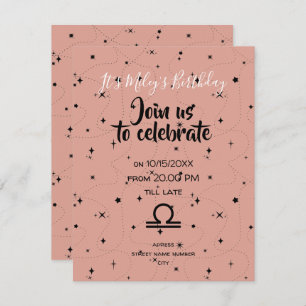 céleste Libra rose noir étoiles invitation d'anniv