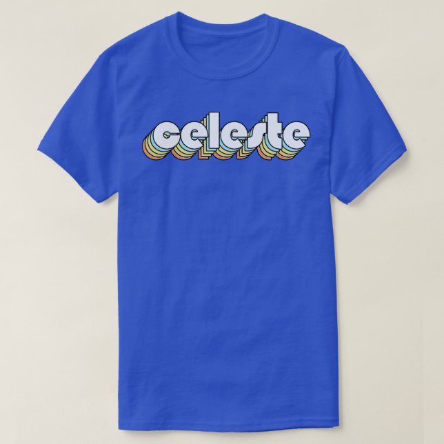 Celeste Retro Rainbow Typografie Faded Style T-Shirt (Design vorne)