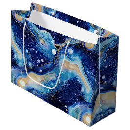 Celestial Abstract Galaxy Art in Blue Gold Swirls Große Geschenktüte