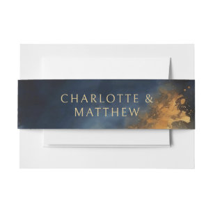 Celestial Abstrakt Blue Golden Moon Hochzeit Einladungsbanderole