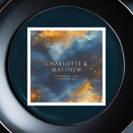 Celestial Abstrakt Blue Golden Names Wedding Serviette