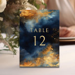 Celestial Abstrakt Blue Imitats Gold Wedding Tischnummer<br><div class="desc">Celestial Abstrakt Blue Golden Yellow Imitats Gold Wedding Tischnummer</div>