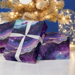 Celestial Agate Abstract Purple Blue Gold Swirls Geschenkpapier
