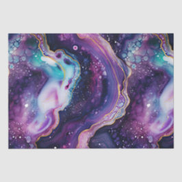 Celestial Agate Abstract Purple Blue Gold Swirls Seidenpapier