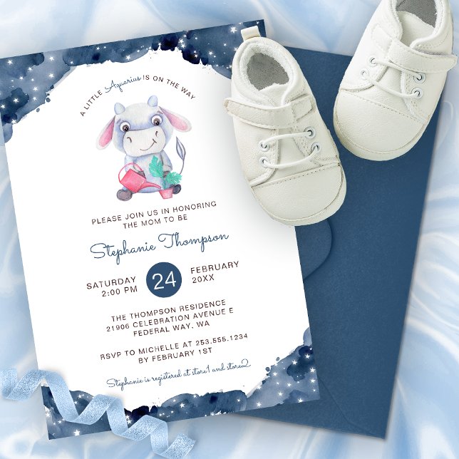 Celestial Aquarius Astrology Baby Dusche Einladung (Celestial Aquarius Astrology Sign Baby Shower Invitation)