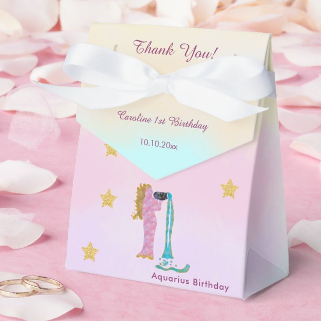 Celestial Aquarius Watercolor | 1st Birthday Geschenkschachtel (Hochzeit)