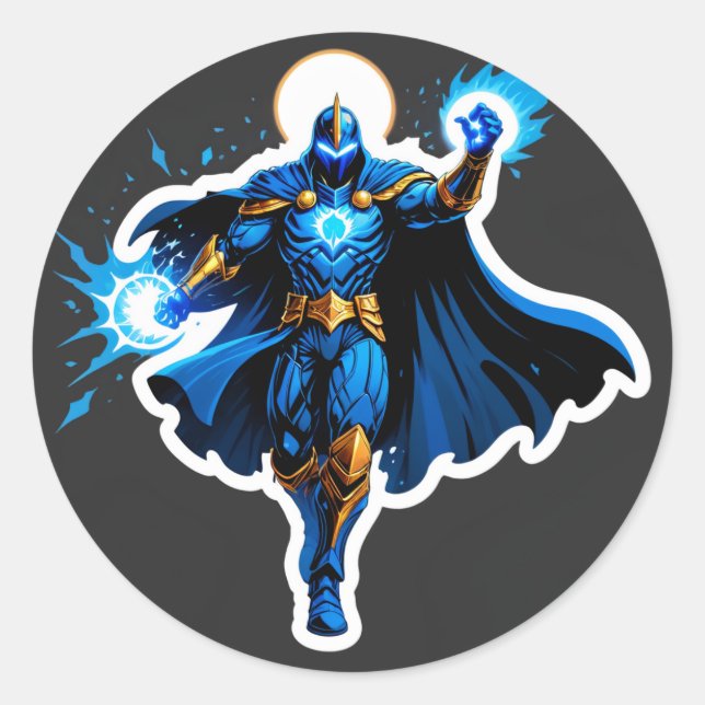 Celestial Arc Knight – Blue Energy Ascension Runder Aufkleber (Vorderseite)